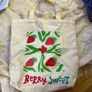 Hand painted strawberry tote bag